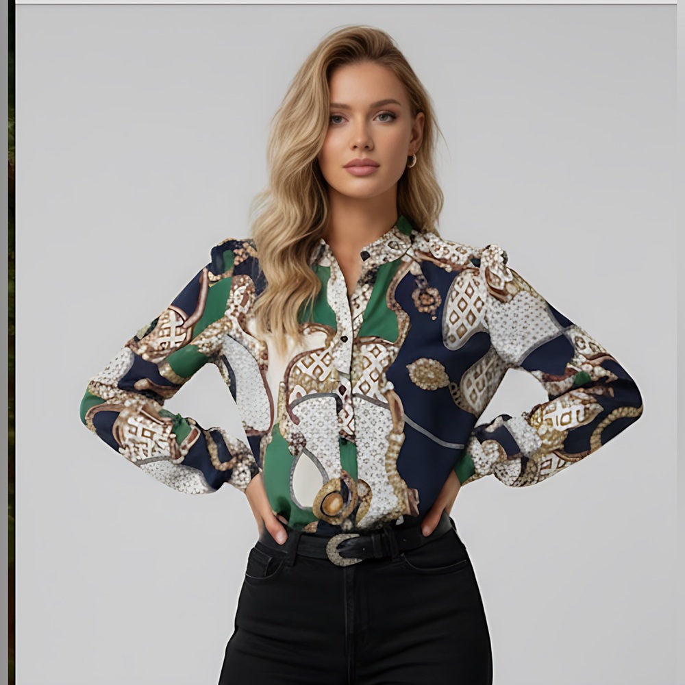 Chain Print Button Down Blouse